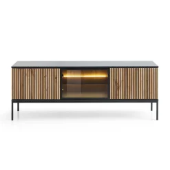 Mobile porta TV 153x56h cm 3 ante moderno nero rovere antico cannettato Bali