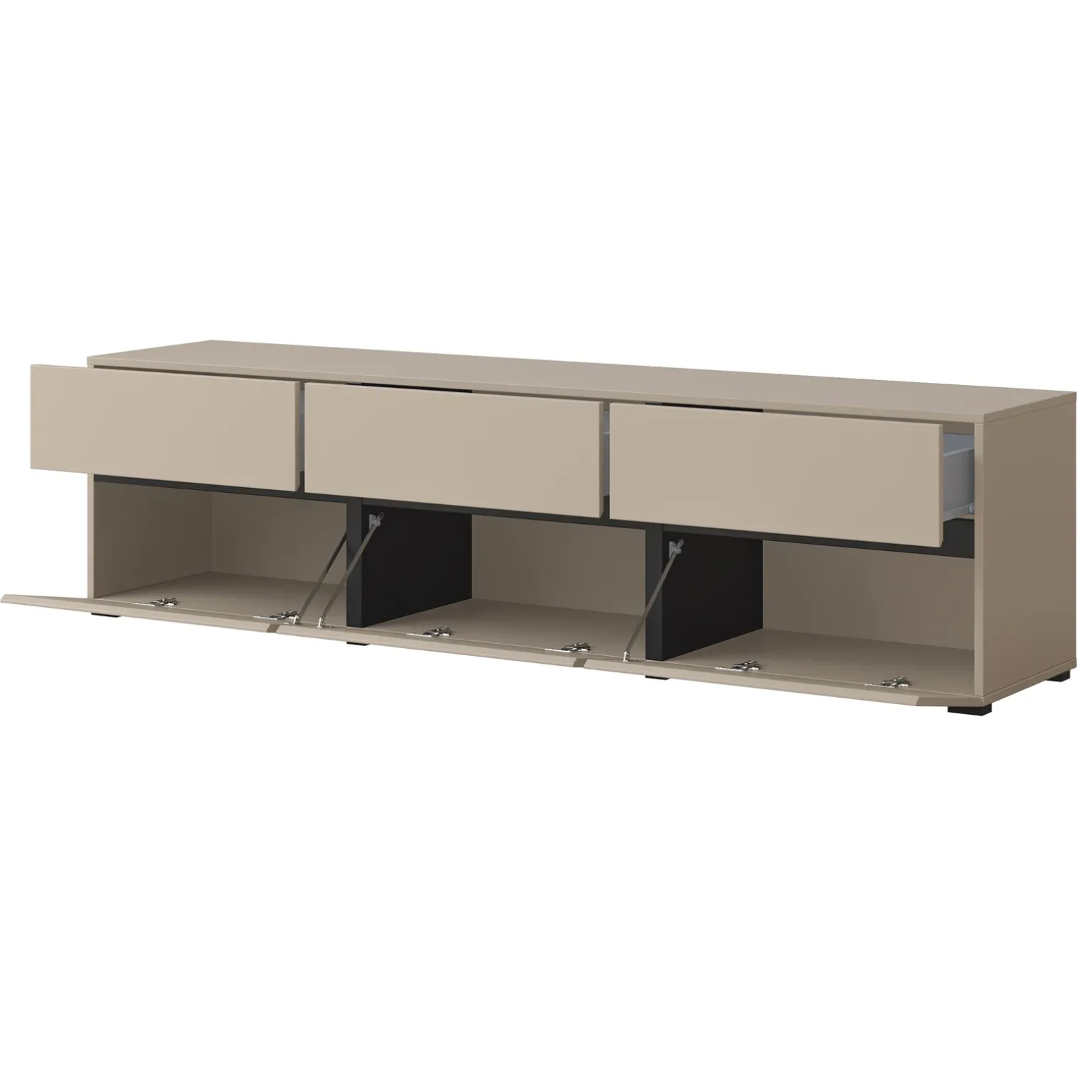 Mobile porta TV 180x48h cm 3 ante a ribalta 3 cassetti tortora nero Lolla