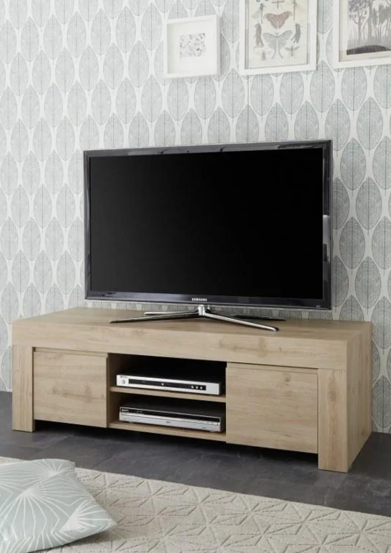 Mobile porta TV 138x44h cm 2 ante 2 vani moderno rovere chiaro Halston