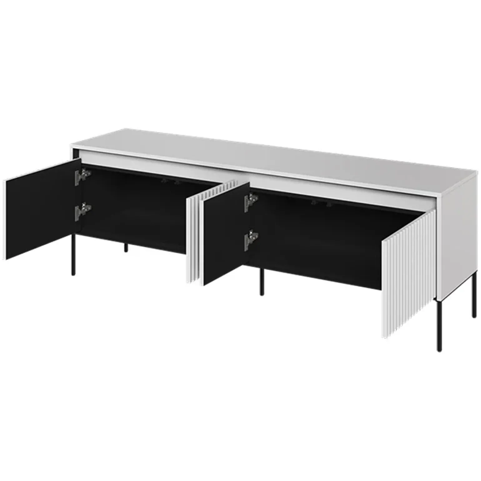 Mobile porta TV 167x56h cm 2 ante led cannettato bianco opaco nero Camelia