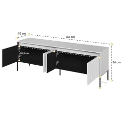 Mobile porta TV 167x56h cm 2 ante led cannettato bianco opaco nero Camelia