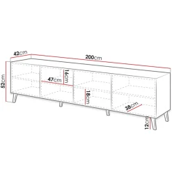 Mobile porta TV 200x52h cm 4 ante con frontale decorato nero lucido Placida