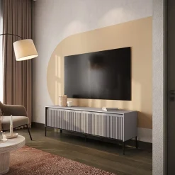 Mobile porta TV 167x56h cm 2 ante led cannettato grigio nero Camelia