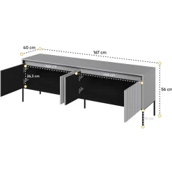 Mobile porta TV 167x56h cm 2 ante led cannettato grigio nero Camelia