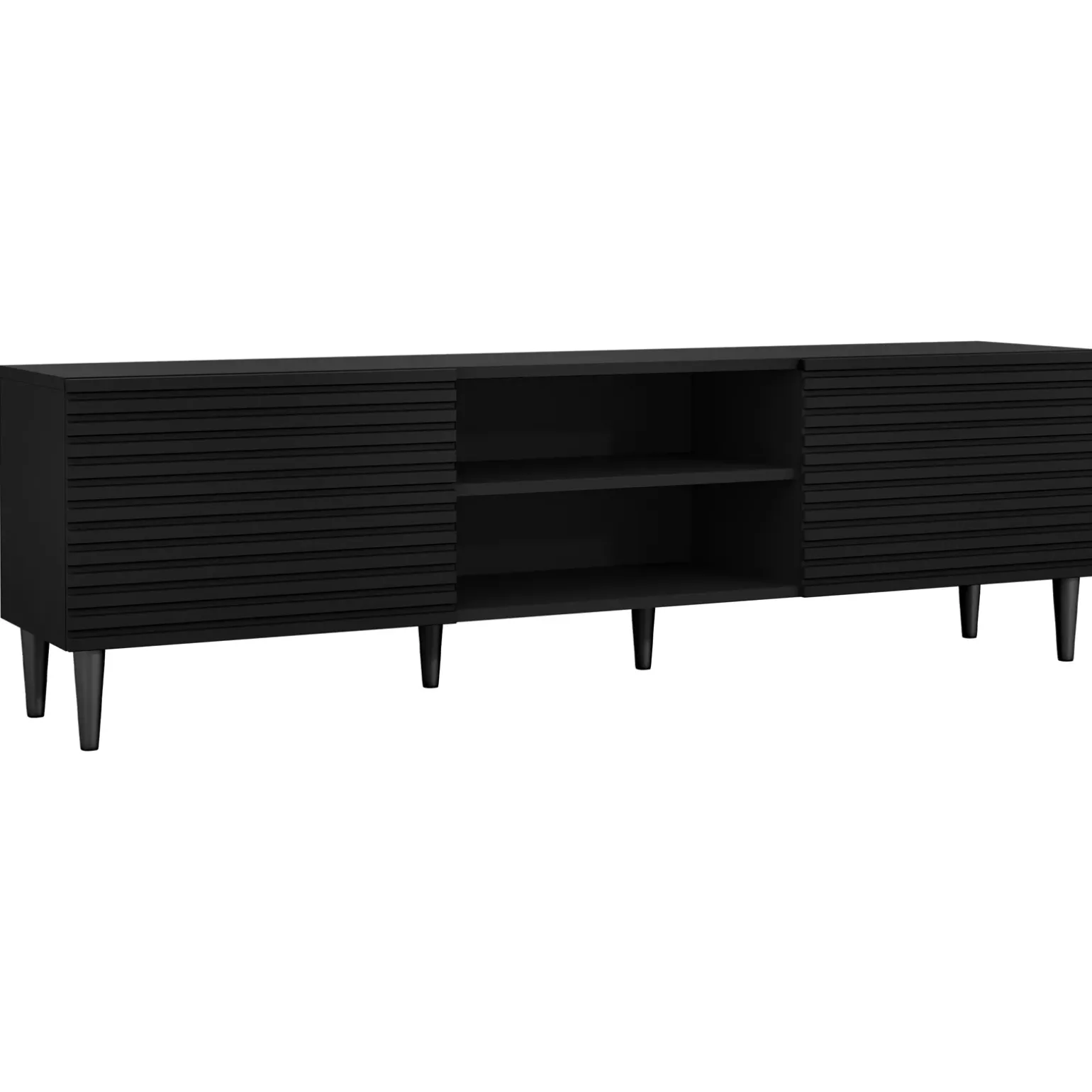 Mobile porta tv 180x53h cm 2 ante 2 vani a giorno cannettato nero Flippo