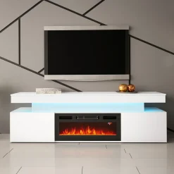 Mobile porta TV 190x59h cm 2 ante con caminetto con LED bianco Lumus