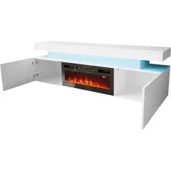 Mobile porta TV 190x59h cm 2 ante con caminetto con LED bianco Lumus