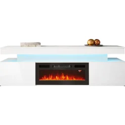 Mobile porta TV 190x59h cm 2 ante con caminetto con LED bianco Lumus