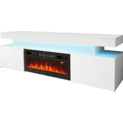 Mobile porta TV 190x59h cm 2 ante con caminetto con LED bianco Lumus