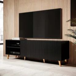 Mobile porta TV 150x52h cm 2 ante cannettato nero Essence