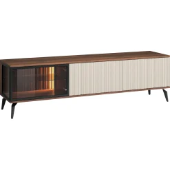 Mobile porta tv 180x50h cm 3 ante con LED cannettato noce beige Evelina