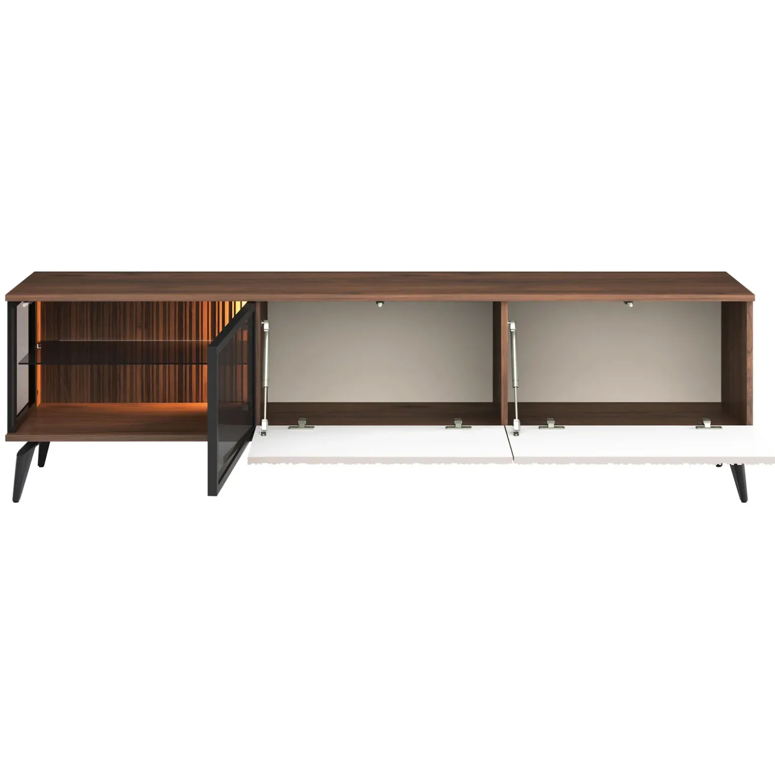 Mobile porta tv 180x50h cm 3 ante con LED cannettato noce beige Evelina