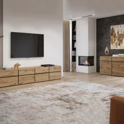 Mobile porta TV 180x48h cm 3 ante a ribalta 3 cassetti rovere nero Lolla