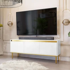Mobile porta TV 150x60h cm 3 ante bianco oro Praga