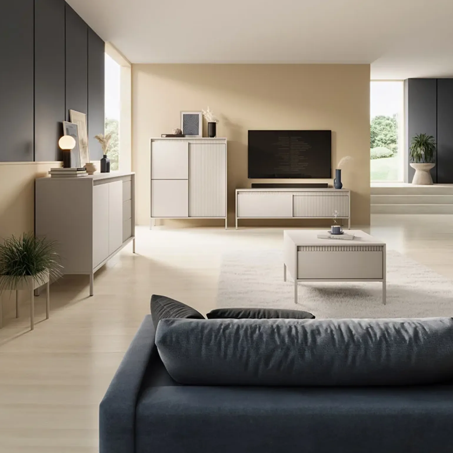 Mobile porta TV 154x54h cm 2 ante beige cannettato Ciar