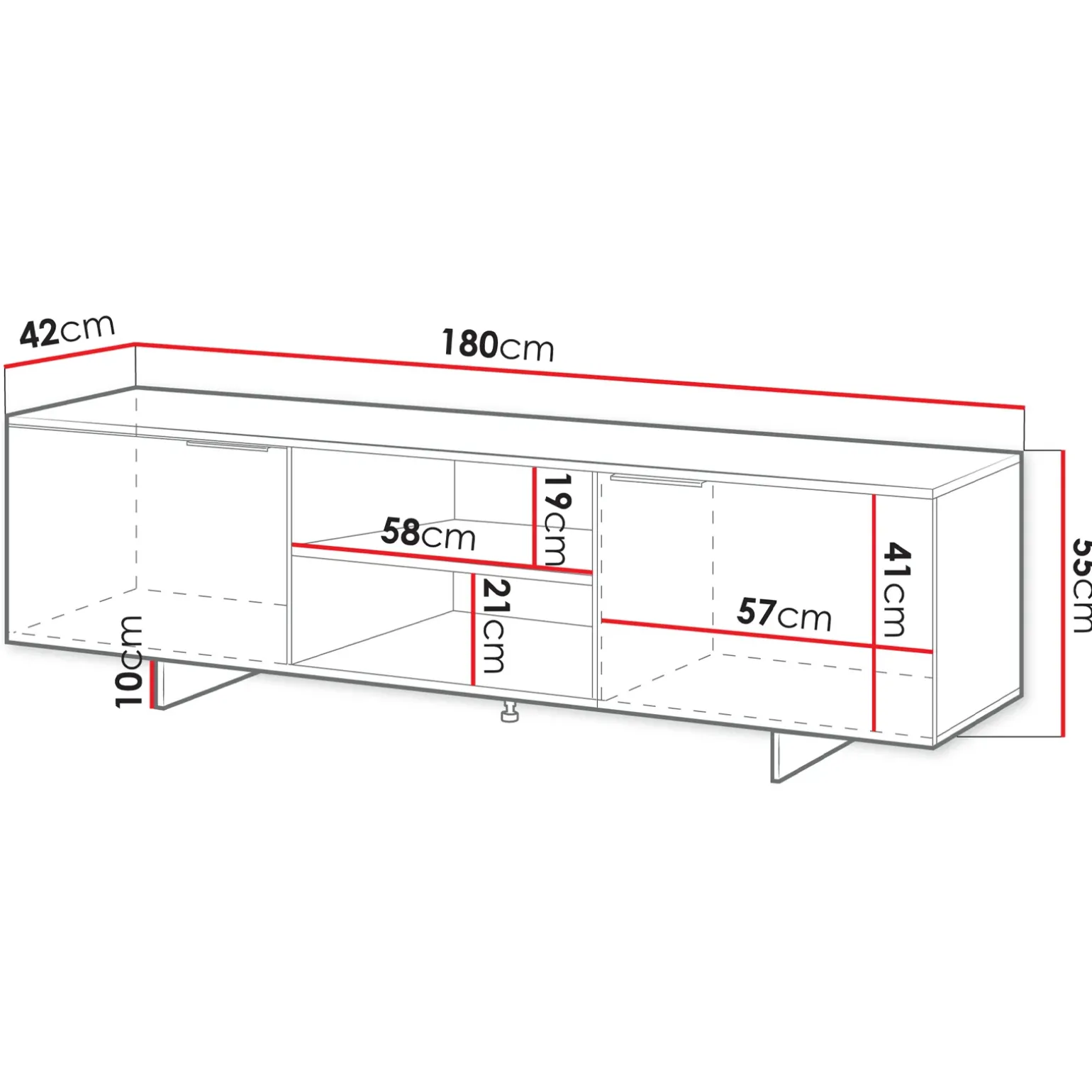 Mobile porta TV 180x55h cm 2 ante grigio Stone