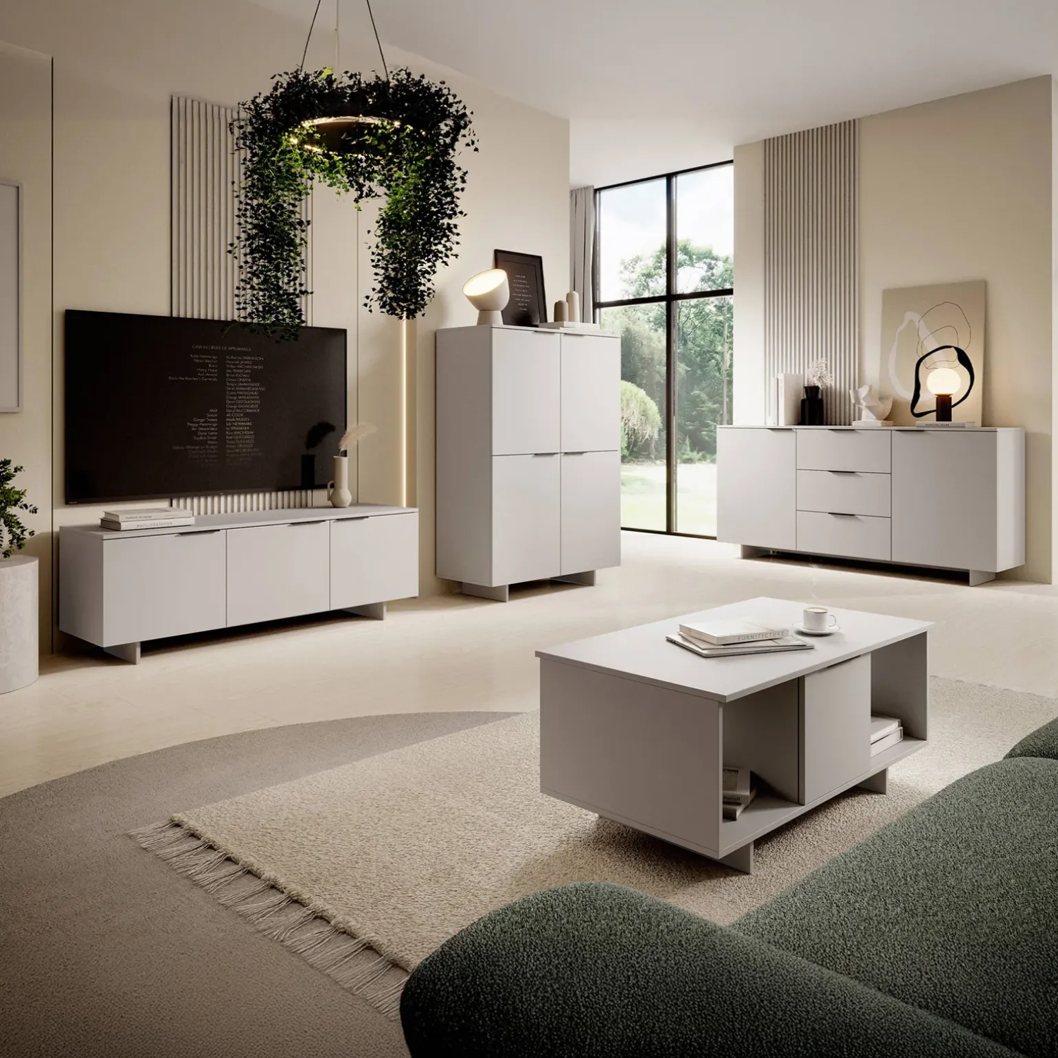 Mobile porta TV 150x55h cm 3 ante grigio Stone
