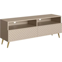 Mobile porta TV 150x57h cm 2 ante 2 vani con frontali decorati beige Simona