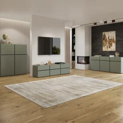 Mobile porta TV 225x48h cm 4 ante a ribalta 4 cassetti moderno verde nero Lolla