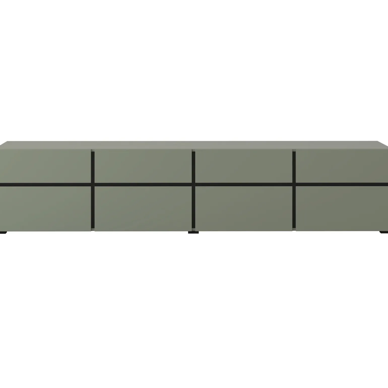 Mobile porta TV 225x48h cm 4 ante a ribalta 4 cassetti moderno verde nero Lolla