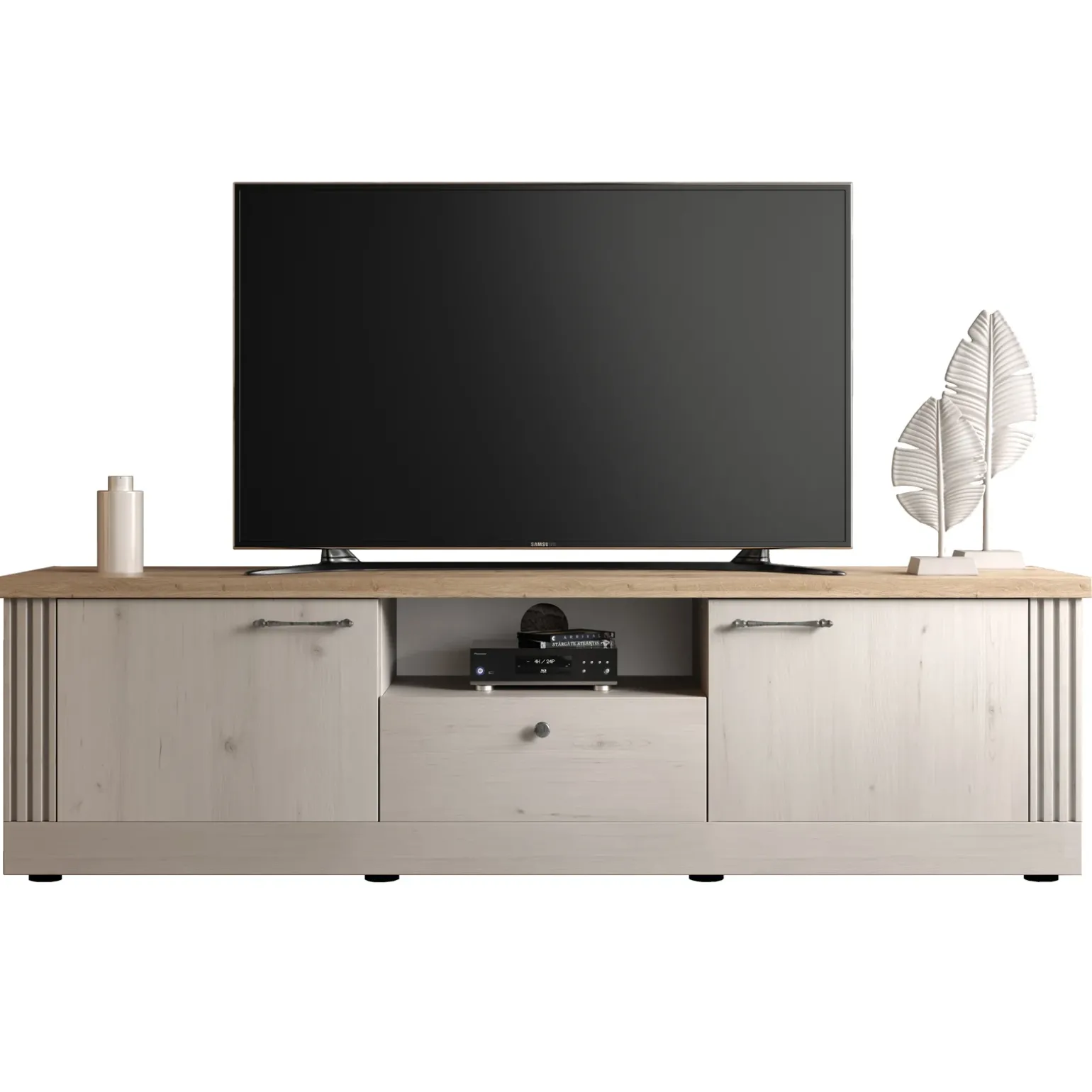 Mobile porta TV 211x58h cm 2 ante 1 cassetto rovere bianco frassinato Armonia