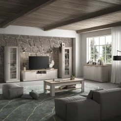 Mobile porta TV 211x58h cm 2 ante 1 cassetto rovere bianco frassinato Armonia