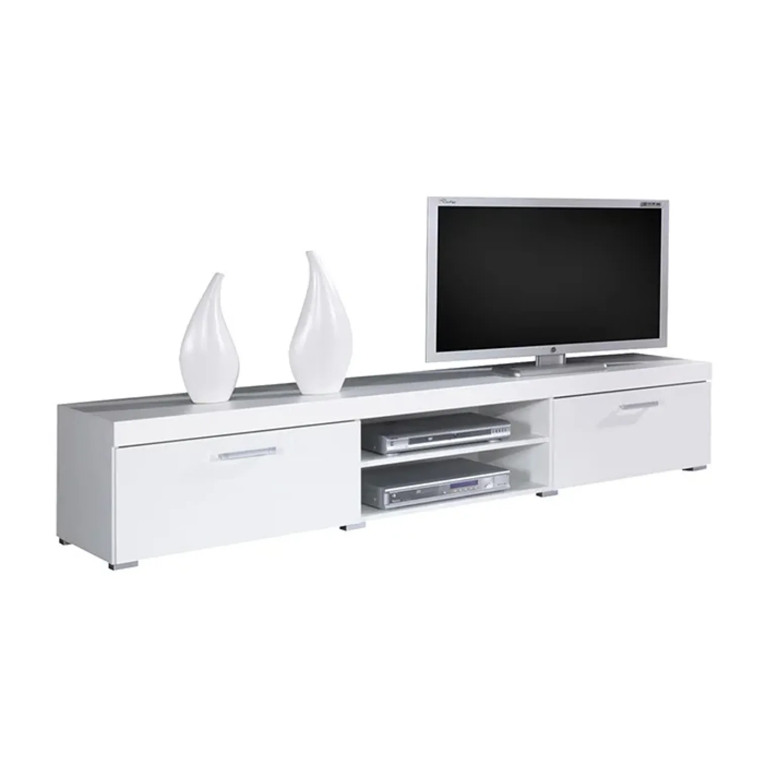 Mobile porta TV 200x39h cm 2 ante 2 vani a giorno bianco lucido Nottingham