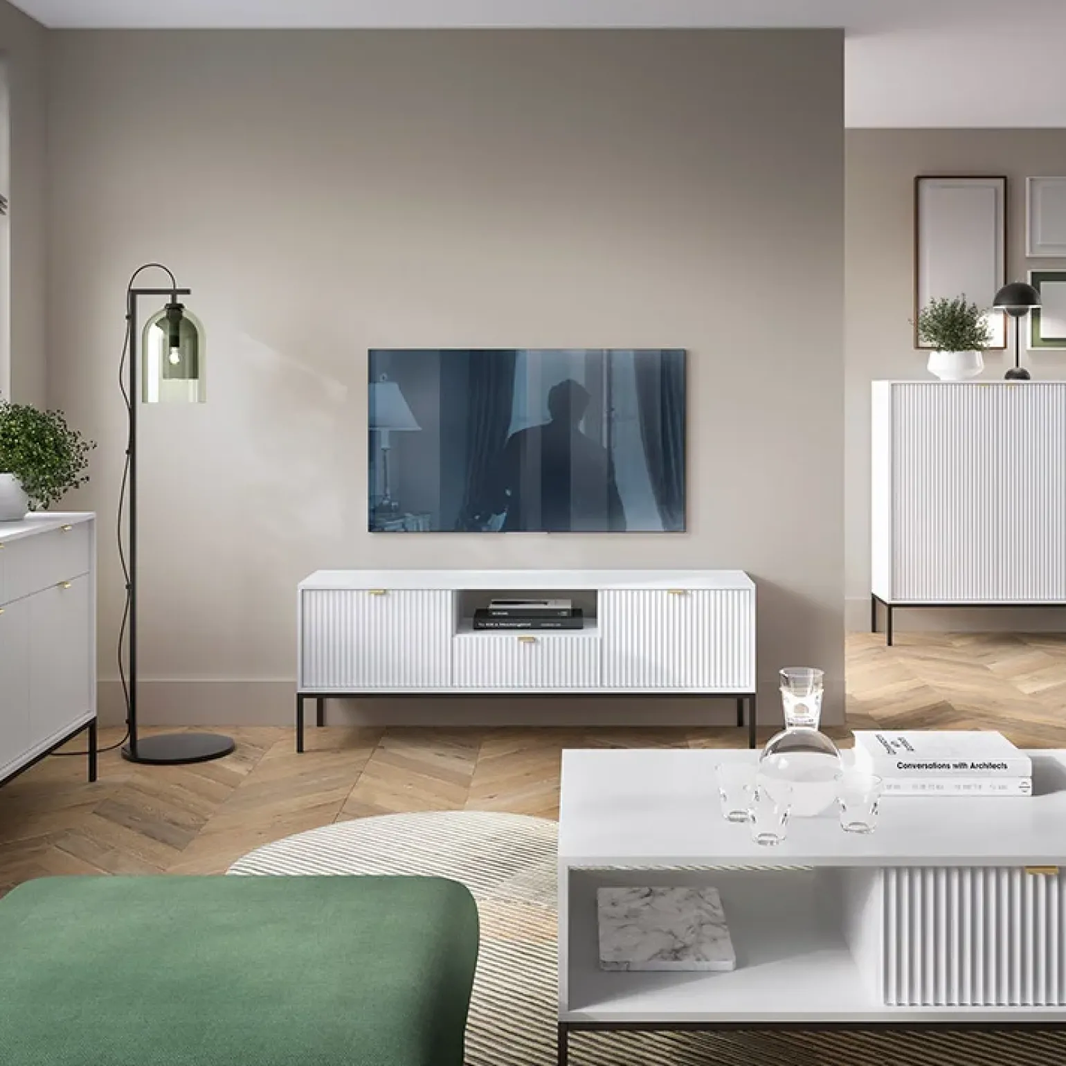 Mobile porta TV 154x56h cm 2 ante moderno soggiorno bianco Alisa