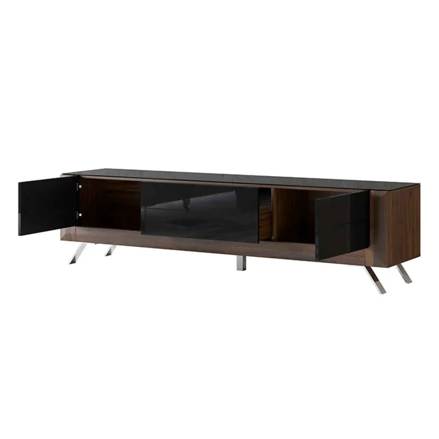 Mobile porta TV 200x52h cm 2 ante 1 cassetto noce nero lucido Jumbo
