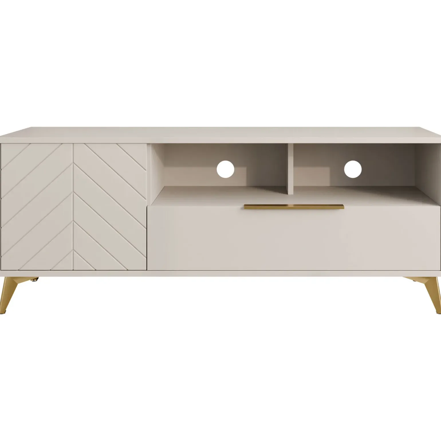 Mobile porta TV 154x60h cm 1 anta 2 cassetti 2 vani a giorno beige con frontali serigrafati Miriam
