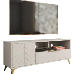 Mobile porta TV 154x60h cm 1 anta 2 cassetti 2 vani a giorno beige con frontali serigrafati Miriam