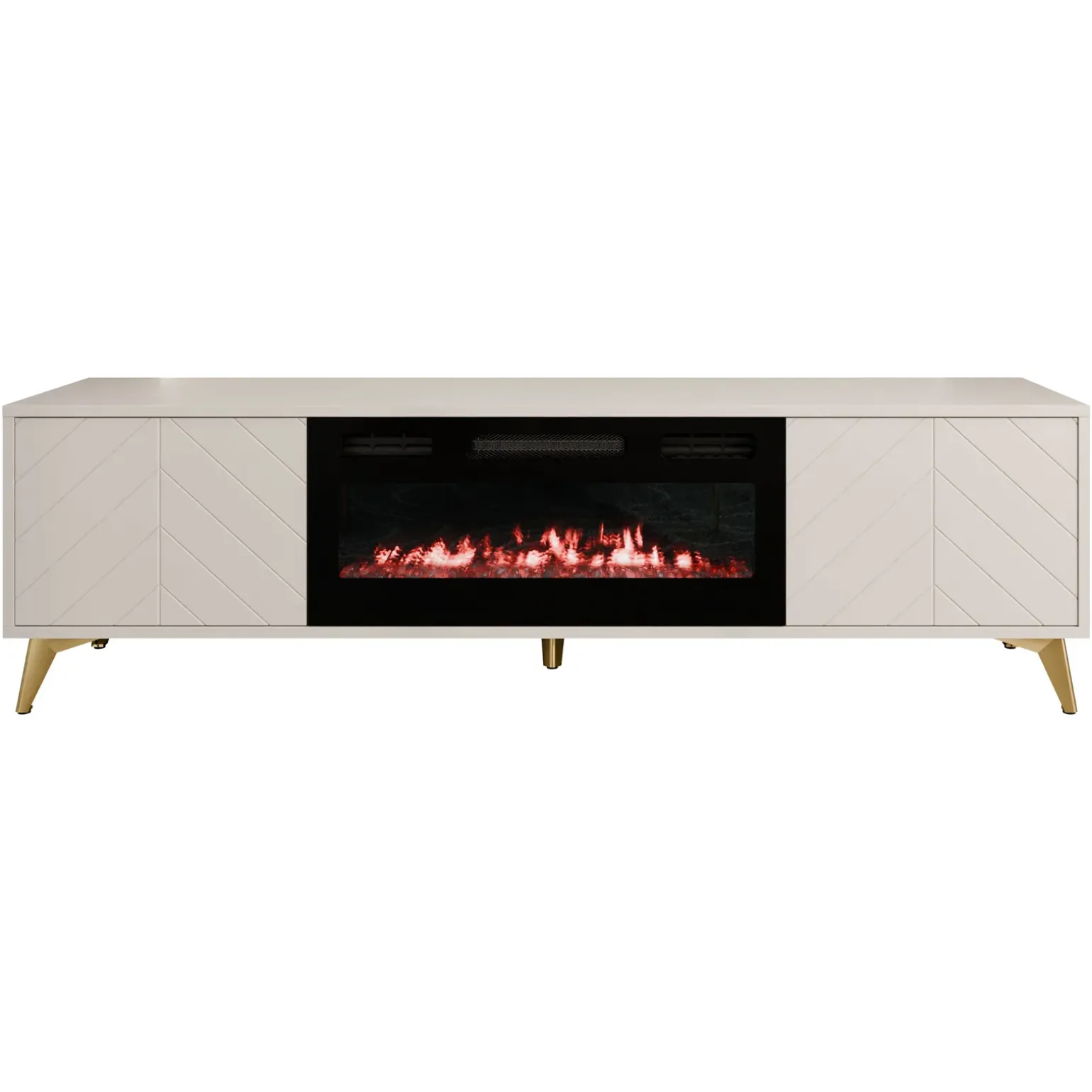 Mobile porta TV 184x53h cm 2 ante con caminetto frontali serigrafati beige nero Miriam