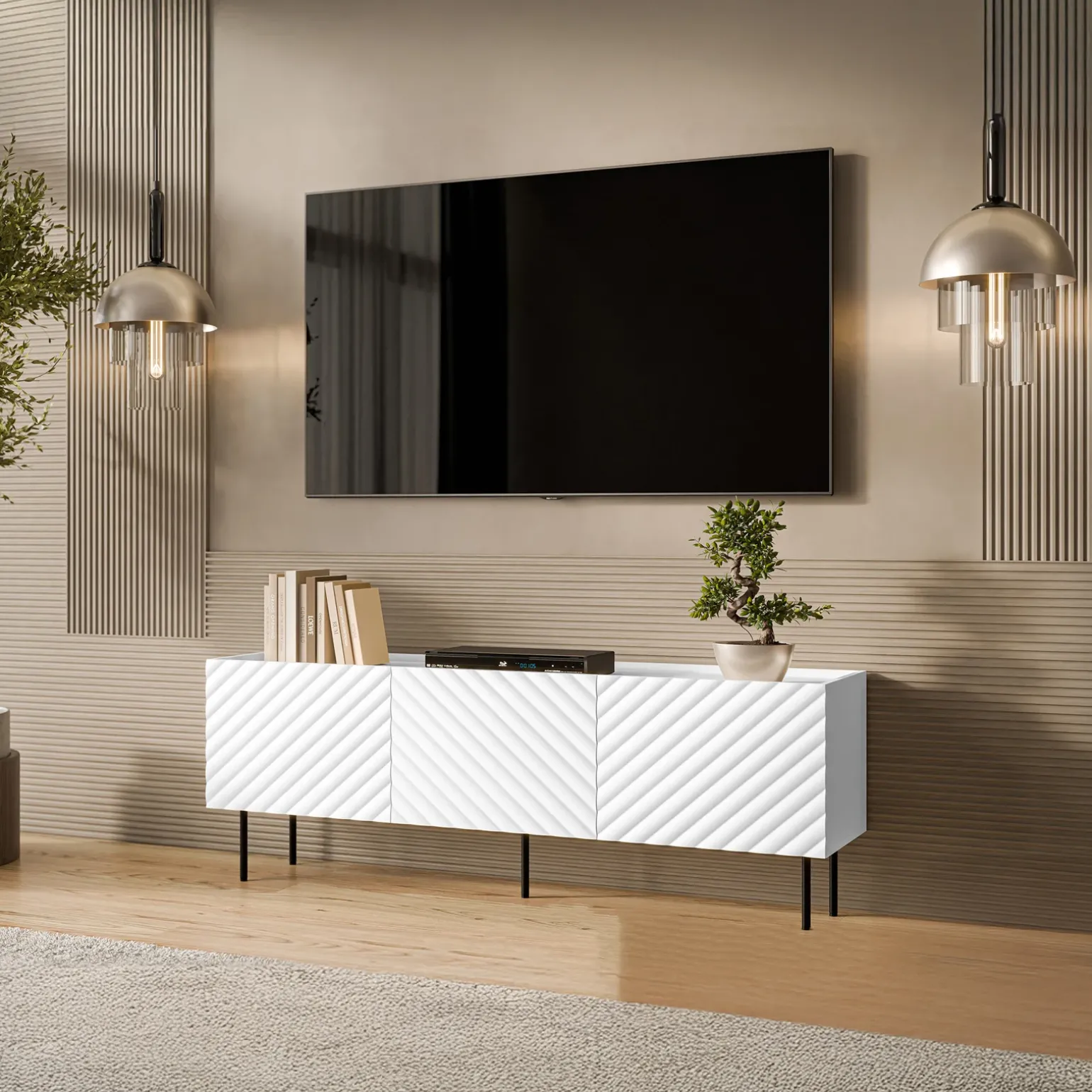 Mobile porta TV 166x59h cm 3 ante con frontali decorati bianco Daniele