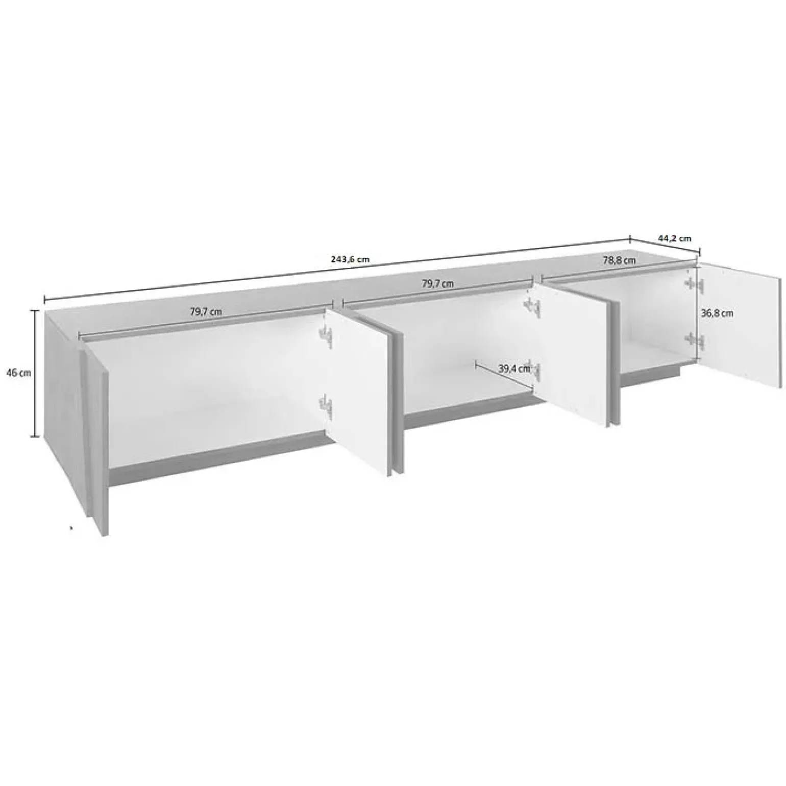 Mobile porta TV 244x46h cm 6 ante bianco lucido Zenzero Gihome®