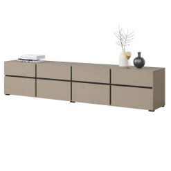 Mobile porta TV 225x48h cm 4 ante a ribalta 4 cassetti moderno tortora nero Lolla