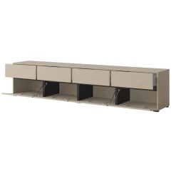 Mobile porta TV 225x48h cm 4 ante a ribalta 4 cassetti moderno tortora nero Lolla