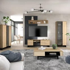 Mobile porta TV 163x54h cm 2 ante 1 cassetto 1 vano a giorno rovere nero Alabaster