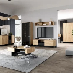 Mobile porta TV 163x54h cm 2 ante 1 cassetto 1 vano a giorno rovere nero Alabaster
