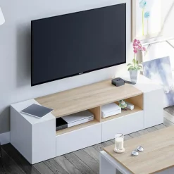 Mobile porta TV 138x36h cm 4 ante soggiorno bianco opaco rovere Ted