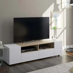 Mobile porta TV 138x36h cm 4 ante soggiorno bianco opaco rovere Ted