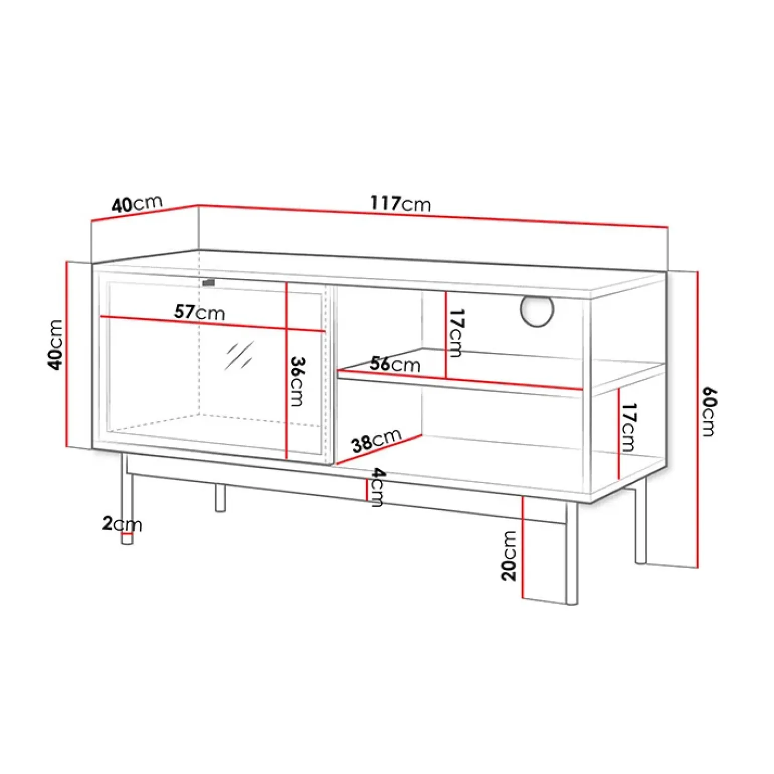 Mobile porta TV 117x60h cm 1 anta 2 vani a giorno rovere nero Herning