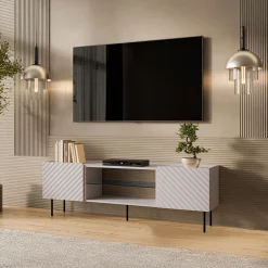 Mobile porta TV 181x59h cm 2 ante 2 vani con frontali decorati beige Daniele