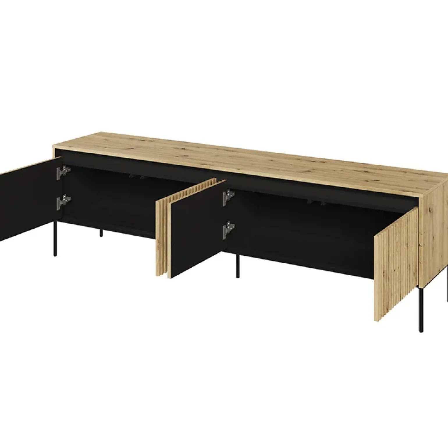 Mobile porta TV 193x56h cm 4 ante led cannettato rovere rustico nero Camelia