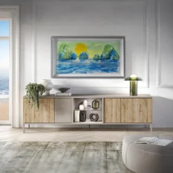 Mobile porta TV 210x59h cm 4 ante 2 vani moderno rovere chiaro beige Silka