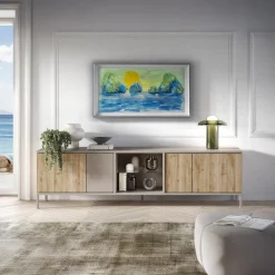 Mobile porta TV 210x59h cm 4 ante 2 vani moderno rovere chiaro beige Silka