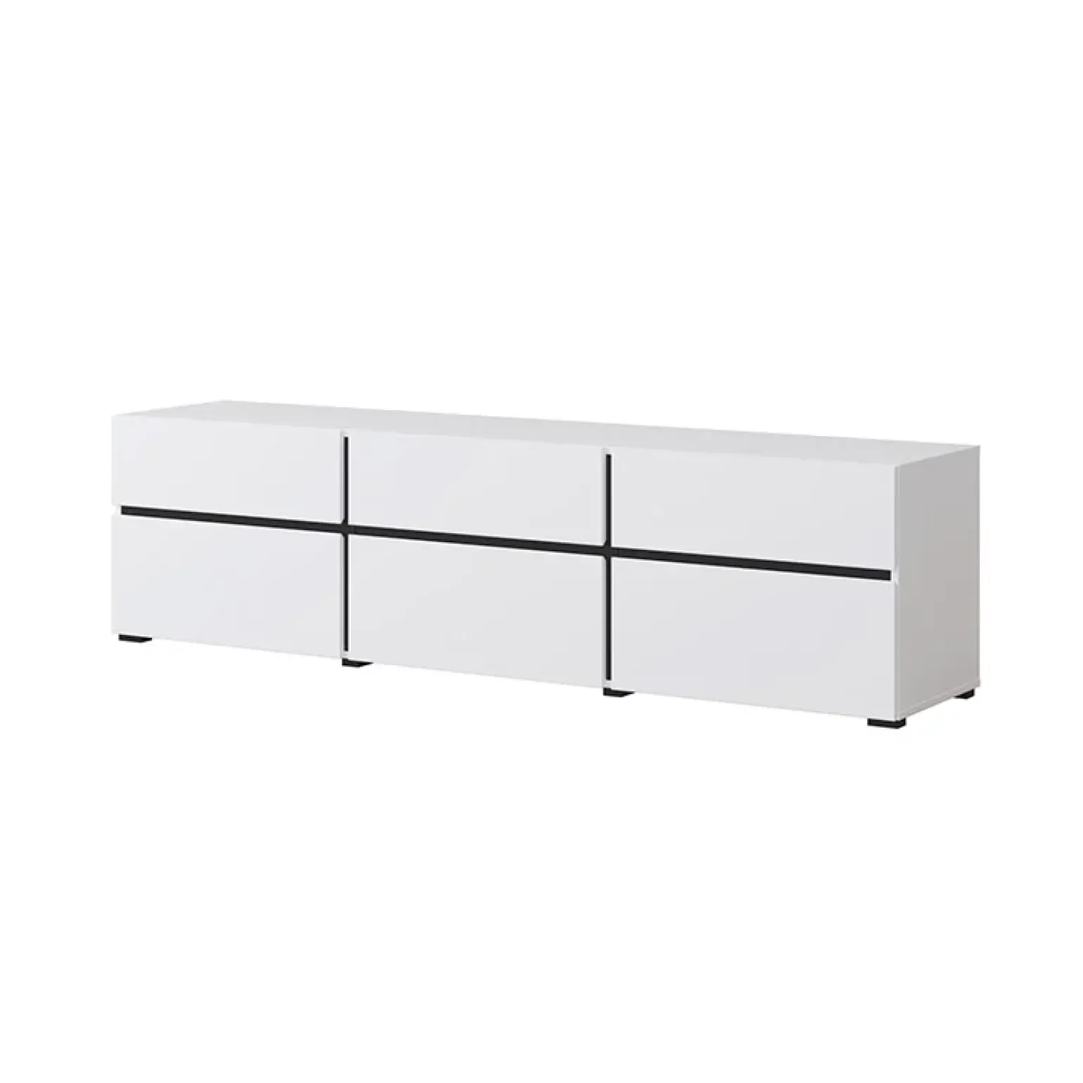 Mobile porta TV 180x48h cm 3 ante a ribalta 3 cassetti bianco opaco nero Lolla