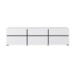 Mobile porta TV 180x48h cm 3 ante a ribalta 3 cassetti bianco opaco nero Lolla