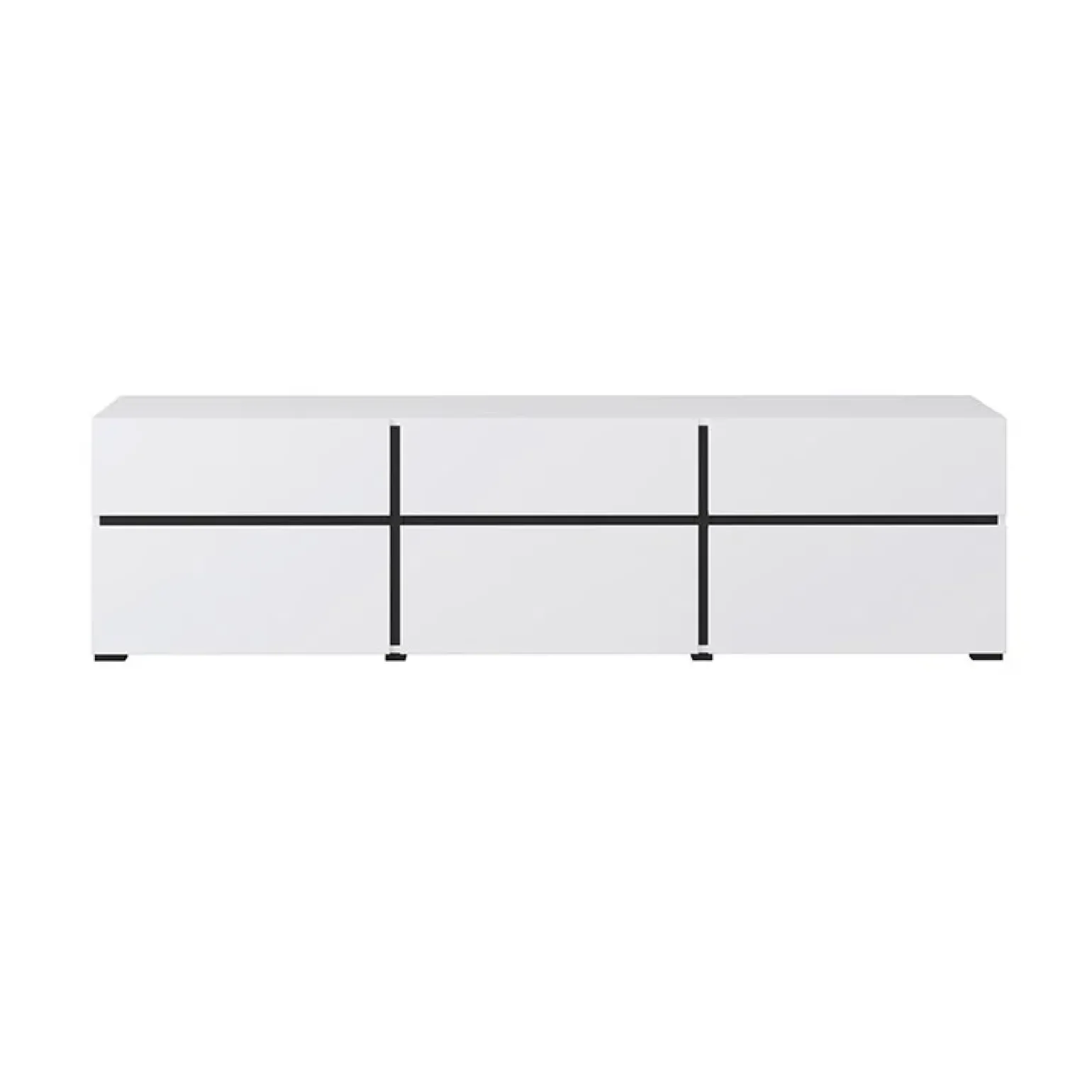 Mobile porta TV 180x48h cm 3 ante a ribalta 3 cassetti bianco opaco nero Lolla