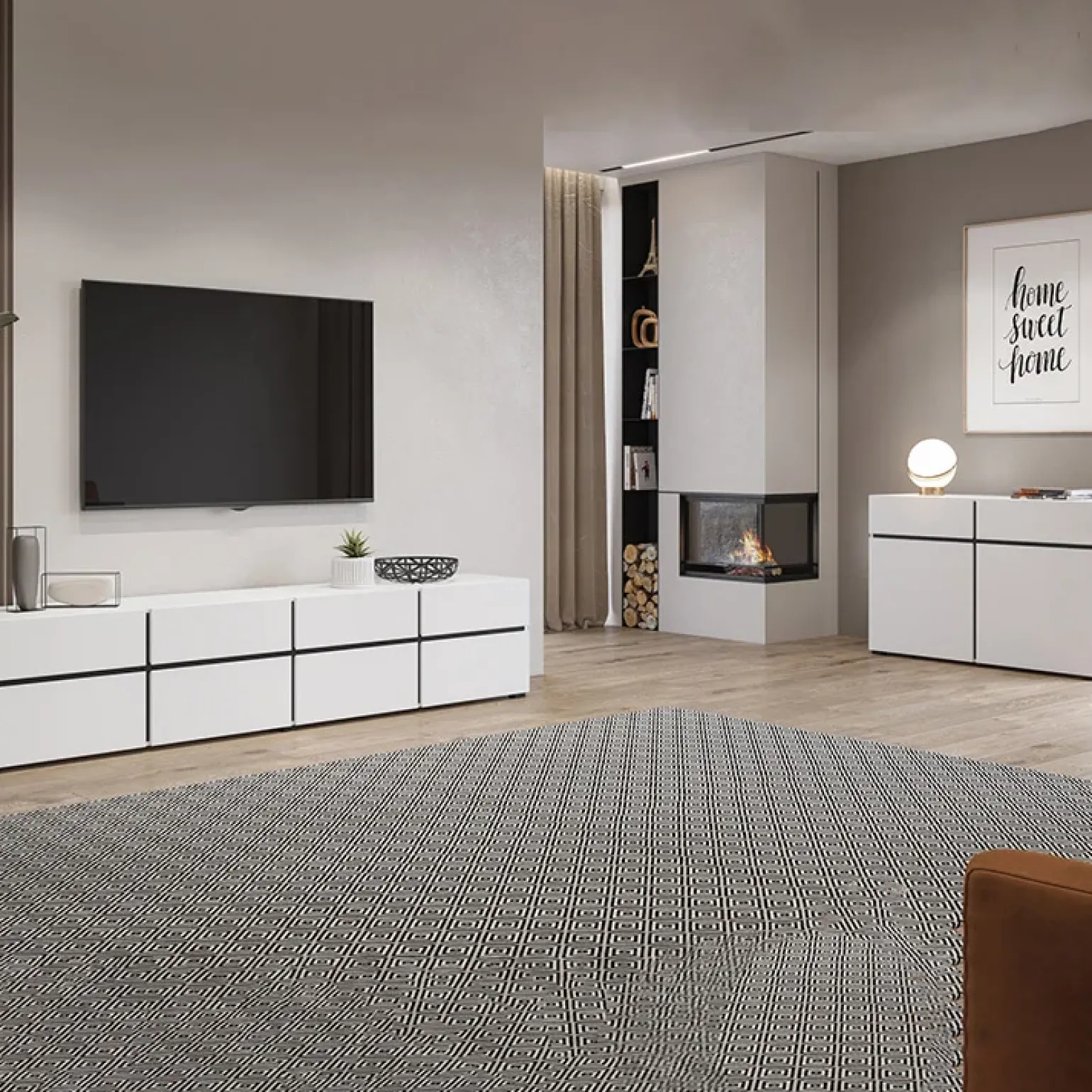 Mobile porta TV 180x48h cm 3 ante a ribalta 3 cassetti bianco opaco nero Lolla