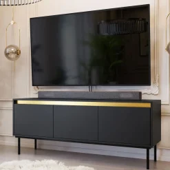 Mobile porta TV 150x60h cm 3 ante nero oro Praga